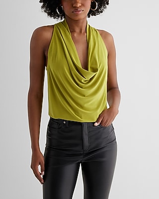 Draped Cowl Neck Racerback Tank Green Women's XL