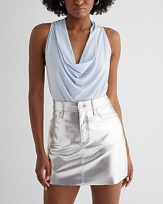 Draped Cowl Neck Racerback Tank Blue Women's XS