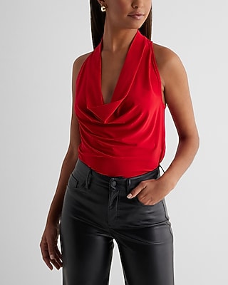 Draped Cowl Neck Racerback Tank Red Women's M