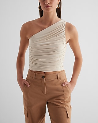 Bodycon Compression Ruched One Shoulder Tank Neutral Women's XL