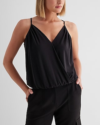 Skimming V-Neck Surplice Cami Black Women's XL