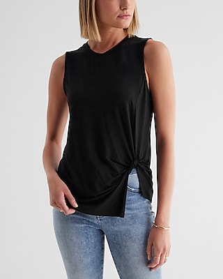 Supersoft Relaxed Crew Neck Twist Front Tank Black Women's XS