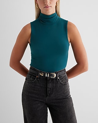 Supersoft Fitted Turtleneck Sleeveless Bodysuit Green Women's XS