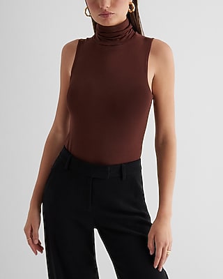 Supersoft Fitted Turtleneck Sleeveless Bodysuit Brown Women's XS