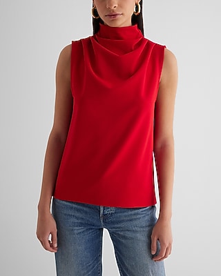 Skimming Draped Mock Neck Tank Red Women's L