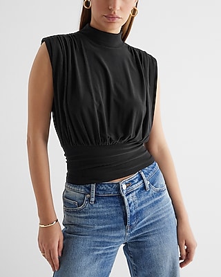 Mock Neck Draped Banded Bottom Tank