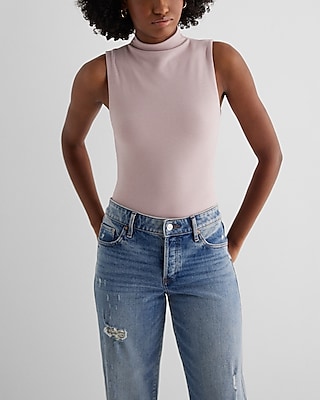 Bodycon Cozy Mock Neck Sleeveless Bodysuit Red Women's L