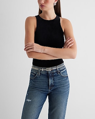 Bodycon Velvet High Neck Bodysuit Black Women's XL