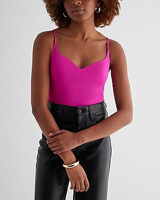 Bodycon Compression Sweetheart Neckline Bodysuit Pink Women's XS