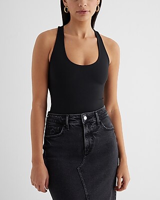 Bodycon High Compression Scoop Neck Racerback Bodysuit Black Women's S