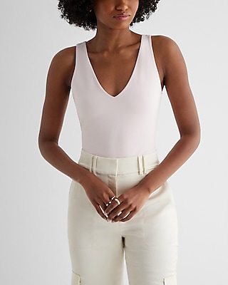 Bodycon Cotton Double V-Neck Bodysuit Pink Women's M