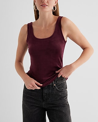 Fitted Velour Scoop Neck Tank Red Women's M