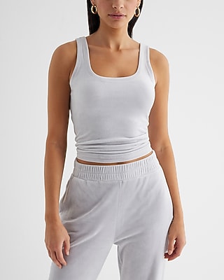 Fitted Velour Scoop Neck Tank White Women's L