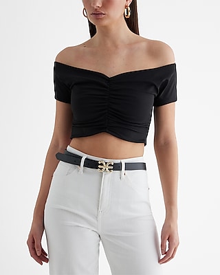 Body Contour High Compression Off The Shoulder Ruched Crop Top Women's