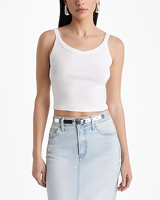 Fitted Scoop Neck Crop Top White Women's M