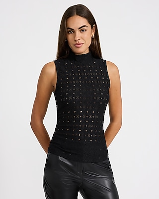 Open Stitch Mock Neck Tank