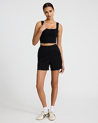 Body Contour Square Neck Cropped Tank in Stretch Cotton
