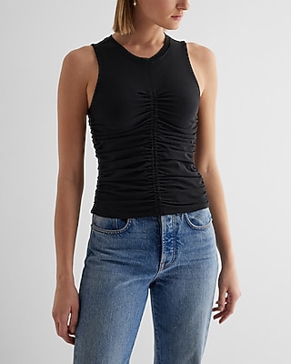 Crew Neck Ruched Tank Black Women's L