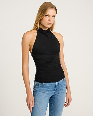 Mesh Mock Neck Halter Top