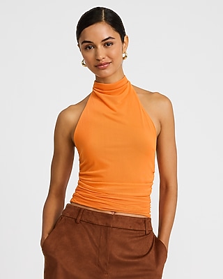 Mesh Mock Neck Halter Top