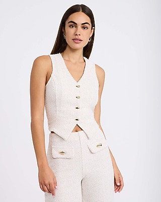 Textured V-Neck Novelty Button Front Cutaway Blazer Vest