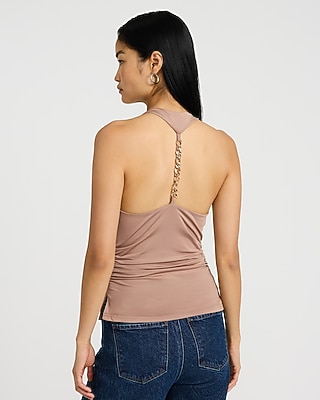Cowl Neck Chain Back Strap Tank