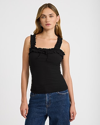 Square Neck Ruffle Tie Front Tank