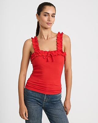 Square Neck Ruffle Tie Front Tank