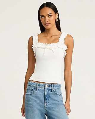 Square Neck Ruffle Tie Front Tank
