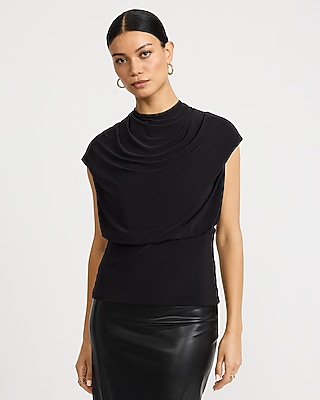 Matte Jersey Mock Neck Draped Banded Bottom Top
