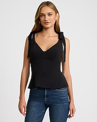 V-Neck Tie Strap Peplum Top