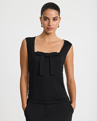 Ponte Square Neck Bow Front Top