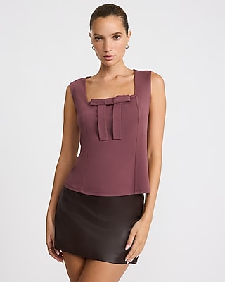 Ponte Square Neck Bow Front Top
