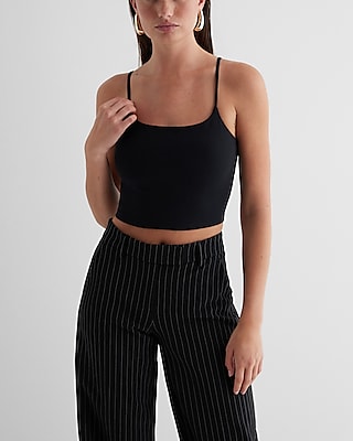 Bodycon Cotton Scoop Neck Crop Top Black Women's XL