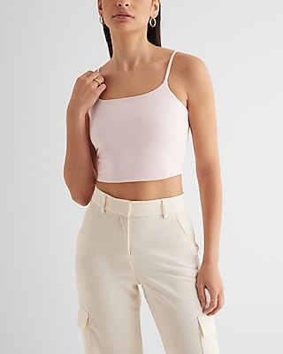 Bodycon Cotton Scoop Neck Crop Top Pink Women's XL