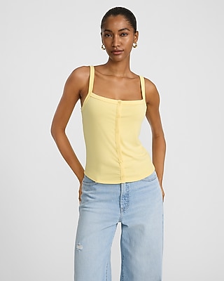 Ribbed Square Neck Button Front Cami