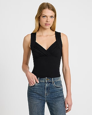 V-Neck Ruched Crossover Front Tank
