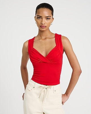 V-Neck Ruched Crossover Front Tank