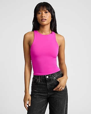 Bodycon High Compression High Neck Crop Top Pink Women's XS