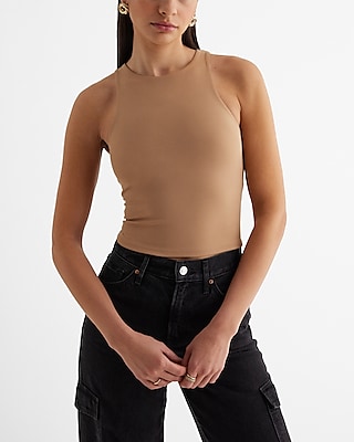 Bodycon High Compression High Neck Crop Top Brown Women's XL