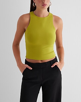 Bodycon High Compression High Neck Crop Top Green Women's XS