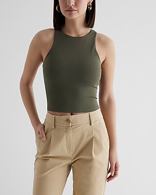 Bodycon High Compression High Neck Crop Top Green Women's XS