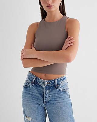 Bodycon High Compression High Neck Crop Top Brown Women's L