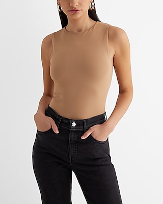 Bodycon High Compression Crew Neck Tank Brown Women's XS