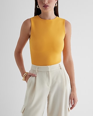 Bodycon High Compression Crew Neck Tank Yellow Women's XS