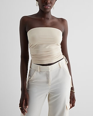 Bodycon Compression Ruched Side Tie Cami Neutral Women's XL