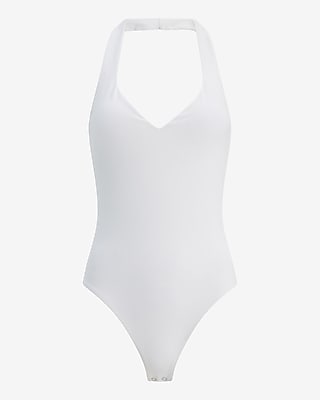 Body Contour Light Compression Halter V-Neck Bodysuit in Stretch Cotton