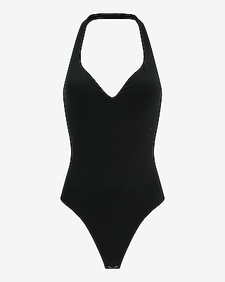 Body Contour Light Compression Halter V-Neck Bodysuit in Stretch Cotton