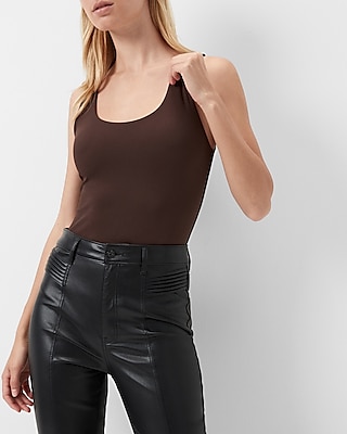 Bodycon High Compression Scoop Neck Bodysuit Brown Women's S