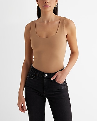 Bodycon High Compression Scoop Neck Bodysuit Brown Women's XXS